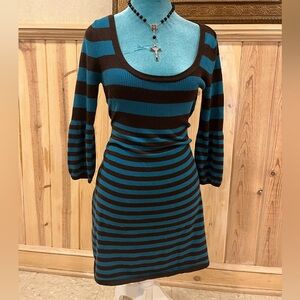 Takeout blue and brown Striped Long Sleeve Dress